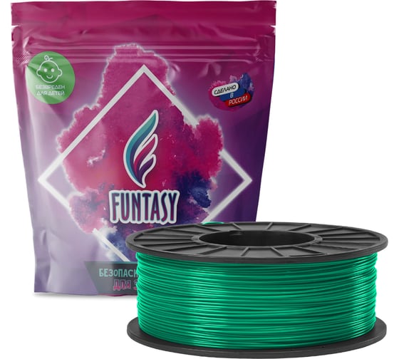 Пластик в катушке Funtasy  abs,1.75 мм,1 кг, цвет изумрудный ABS-1KG-PG-1