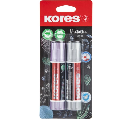 Клей-карандаш Kores 20 г metallic style 20 г 2 шт в упаковке розовый/серый блистер 12223 1536753