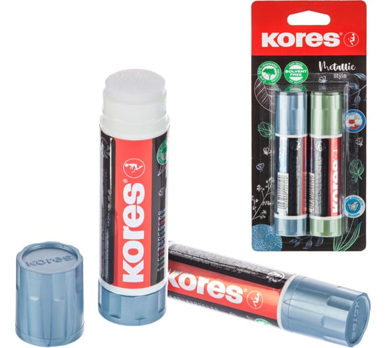 Клей-карандаш Kores 20 г metallic style 20 г, 2 шт в упаковке синий/зеленый блистер 12222 1536754