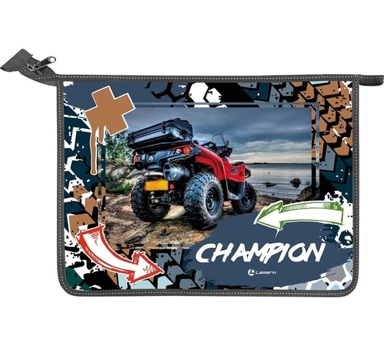 Папка для тетрадей LAMARK champion а4, 1 отделение, молния сверху, ламинированный картон с объемным тиснением, рисунок с двух сторон NF0010-03 1