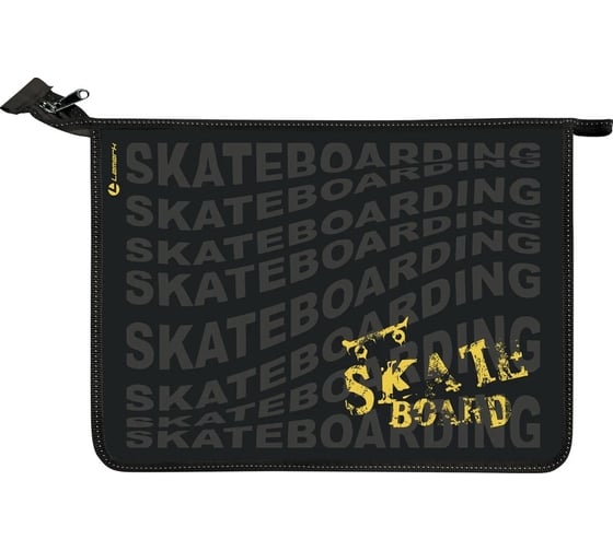 Папка для тетрадей LAMARK skateboard black а4, 1 отделение, молния сверху, ламинированный картон с объемным тиснением, рисунок с двух сторон NF0010-09
