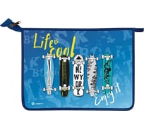 Папка для тетрадей LAMARK skateboard а4, 1 отделение, молния сверху, ламинированный картон с объемным тиснением, рисунок с двух сторон NF0010-10