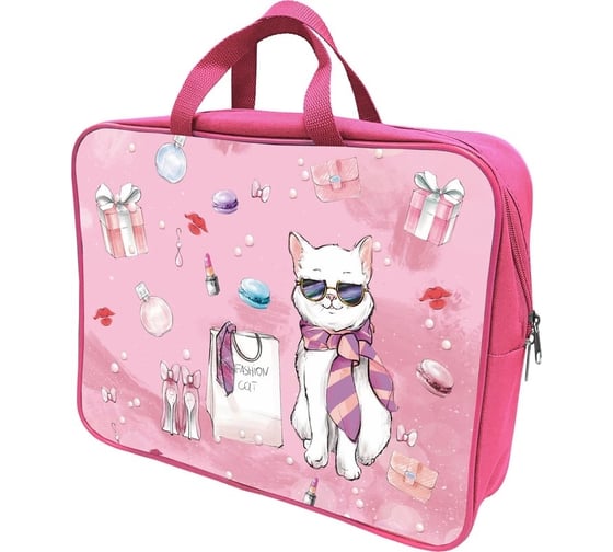 Папка-портфель LAMARK fashion cat а4, 1 отделение, на молнии, с ручками, карман внутри, усиленное дно, печать по ткани с одной стороны DC0025-11