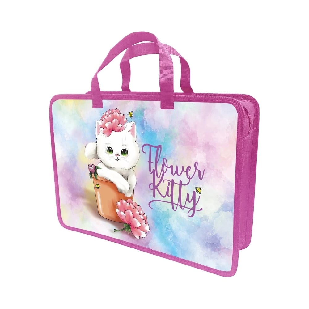 Папка-портфель flower kitty, а4, 34x24,5x7 см, 1 отделение, на молнии ...