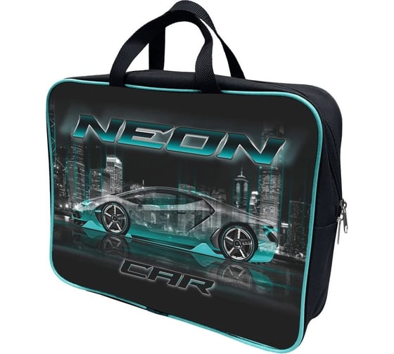 Папка-портфель LAMARK neon car а4, 1 отделение, на молнии, с ручками, карман внутри, усиленное дно, печать по ткани с одной стороны DC0025-06