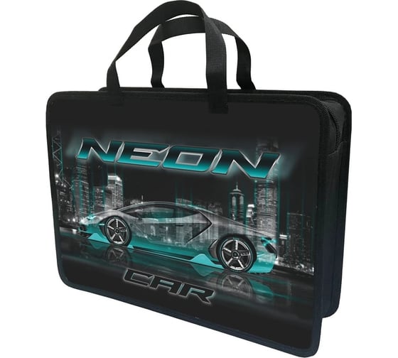 Папка-портфель LAMARK neon car а4, 34x24,5x70 мм, 1 отделение, на молнии, с ручками, печать по пластику с двух сторон DC0035-16
