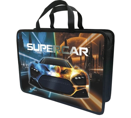 Папка-портфель LAMARK supercar a4, 1 отделение, 34x24,5x7 см, на молнии, с ручками, печать по пластику с двух сторон DC0035-03