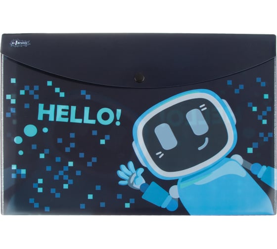 Папка-конверт №1 School на кнопке А4 robot hello 2 шт в упаковке 1725968