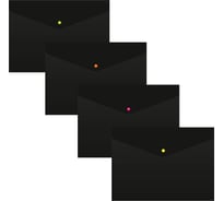 Конверт БЮРОКРАТ на кнопке Black Opal BLPK803A4/1 A4 пластик 0.18 мм черный кнопка ассорти упаковка 4 шт 1481712