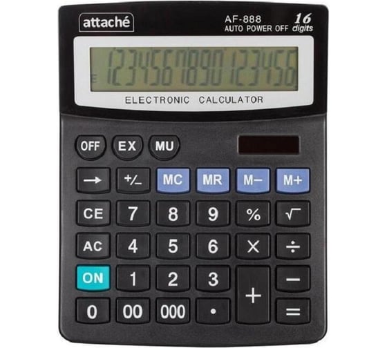 Настольный калькулятор Attache af-888, 16-разрядный, 210x165x48 мм, черный 1559247 1