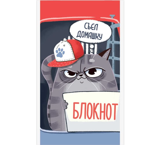 Блокнот Феникс + Кот нарушитель А6, 40 л, блок - белый офсет 60 г/кв.м., клетка, мягкий переплет 1 скоба 63066