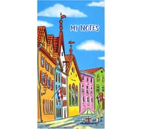 Блокнот для заметок, списка дел и покупок Феникс + Мои записи Уютный город 64 л, 190х100 мм, клеевое швейное скрепление, перфорация, матовая пленка, блок 90г/кв.м. 48984