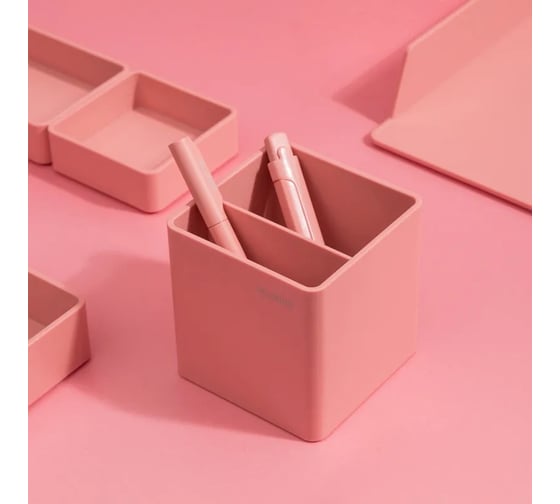 Подставка для письменных принадлежностей DELI NS011Pink Nusign 2 отделения, 84x84x86 мм, розовый пластик 13623 1504424