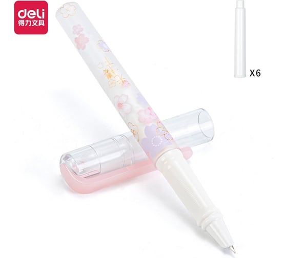 Перьевая ручка DELI Sakura A938 чернила синие, корпус пластик, картридж 6 шт 1579352