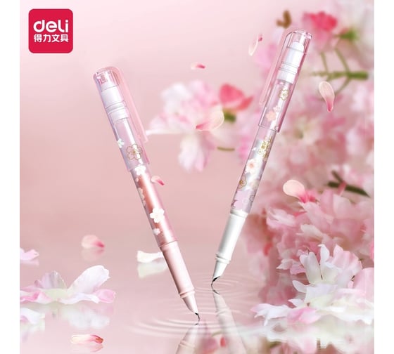 Перьевая ручка DELI Sakura A938 чернила синие, корпус пластик, картридж 6 шт 1579352