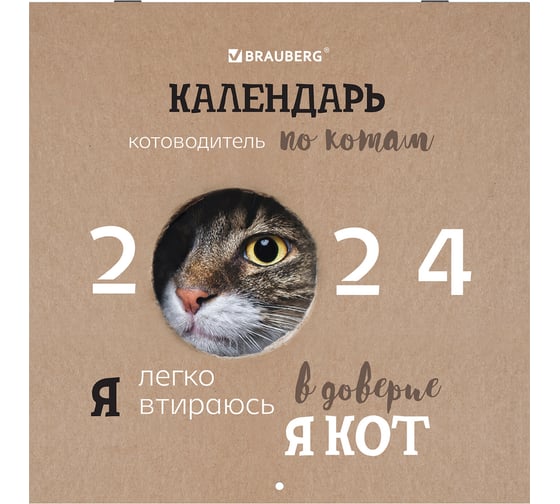 Настенный перекидной календарь Staff на 2024 г., 12 листов, 29x29 см, Brauberg,  Кошечки 115315 1