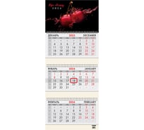 Квартальный календарь BRAUBERG на 2024 г., 3 блока, 3 гребня, с бегунком, офсет, Cherry 115279