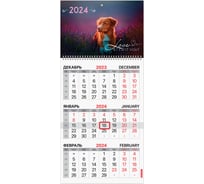 Квартальный календарь BRAUBERG на 2024 г., 3 блока, 1 гребень, с бегунком, офсет, Собачка 115282