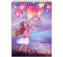 Блокнот Феникс + Мечтательница А7, 40 л, блок - белый офсет 60 г/кв.м., клетка, гребень, УФ-лак выборочный с глиттером 62959