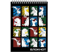 Блокнот Феникс + Дино-комикс А7, 40 л, блок - белый офсет 65 г/кв.м., клетка, гребень, УФ-лак сплошной 64398