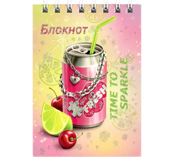 Блокнот Феникс + Вечеринка А7, 40 л, блок - белый офсет 60 г/кв.м., клетка, гребень, УФ-лак выборочный с глиттером 62960 1