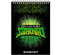 Блокнот Феникс + Супергерой А7, 40 л, блок - белый офсет 65 г/кв.м., клетка, гребень, УФ-лак сплошной 64837