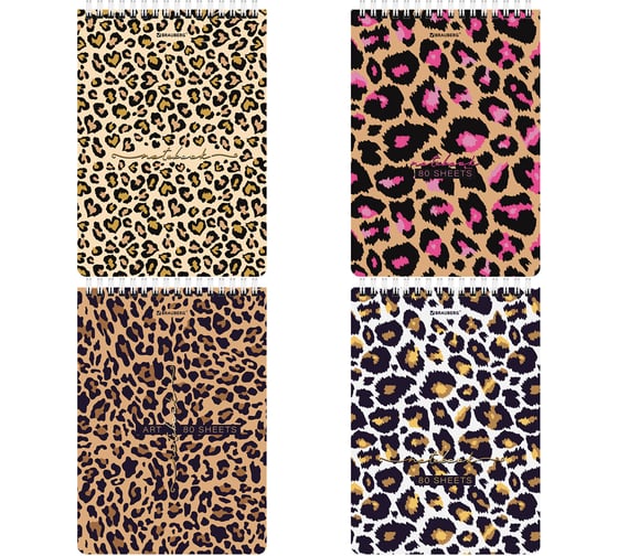 Блокнот BRAUBERG А5, 146x206 мм, 80 л., гребень, картон, жесткая подложка, клетка, Leopard 114383