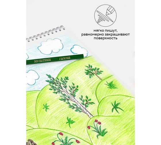 Цветные карандаши Гамма мультики, 12 цветов, трехгранные, заточные, картонная упаковка, европодвес 290122_12
