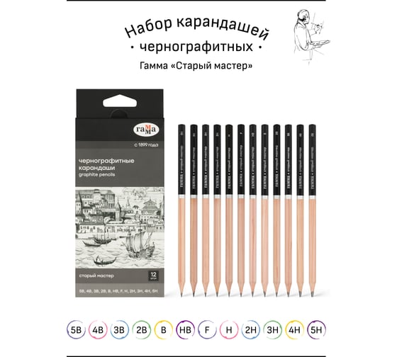 Набор карандашей Гамма 5b-5h, 12шт, европодвес 130422_5B-5H