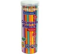 Цветные карандаши BRAUBERG Premium 50 цветов в тубе, трехгранные, мягкий грифель 3,3 мм 181935