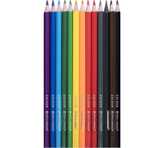 Цветные карандаши BRAUBERG Premium пластиковые, 12 цветов, 1 чернографитный карандаш, трехгранный корпус, грифель 3 мм 181936