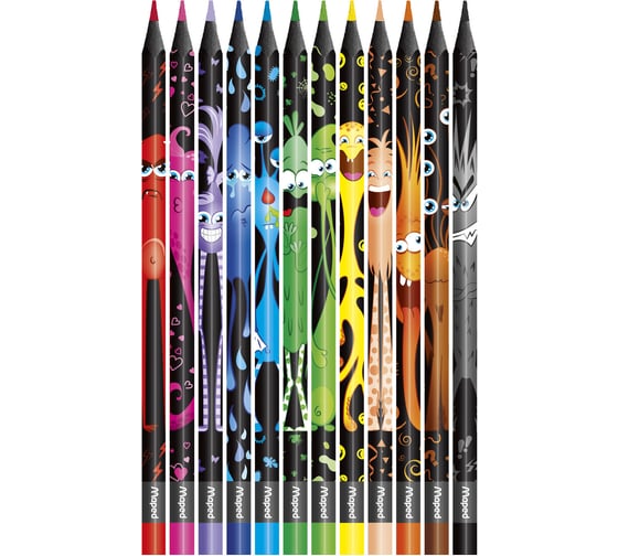 Цветные карандаши Maped Color Pep's Black Monster, набор 12 цветов, пластиковый корпус 862612 181986
