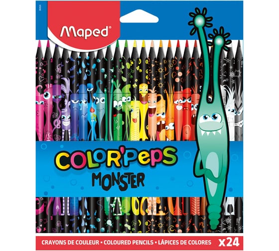 Цветные карандаши Maped Color Pep's Black Monster, набор 24 цвета, пластиковый корпус 862624 181987