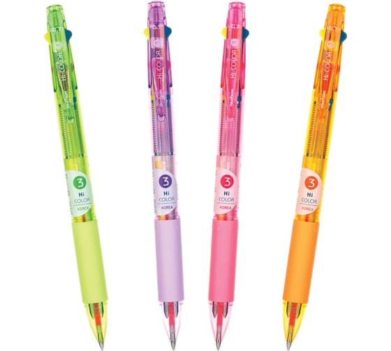 Шариковая автоматическая ручка Munhwa hi-color 3, 3 цвета, 0.7 мм, корпус ассорти HC3