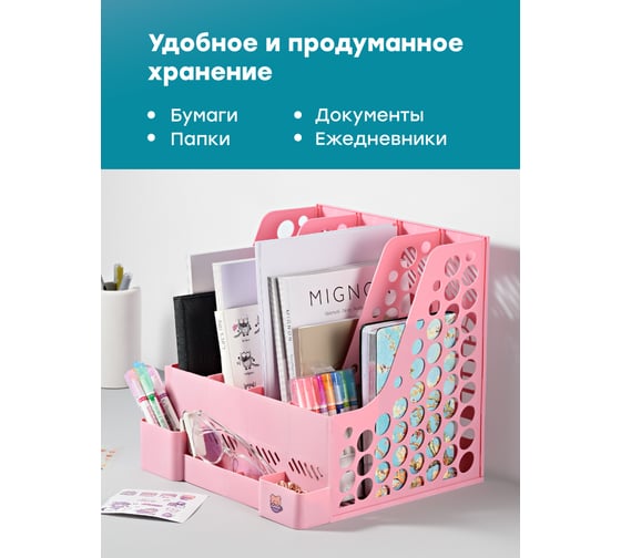 Настольный органайзер для канцелярии PARCHMENT подставка для документов и тетрадей, органайзер для книг, розовый 17016