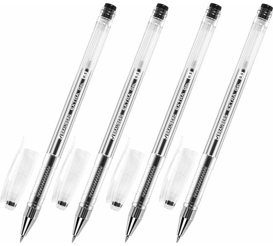 Гелевые ручки BRAUBERG Extra, черные, набор 4 шт., узел 0.5 мм, линия 0.35 мм 143906