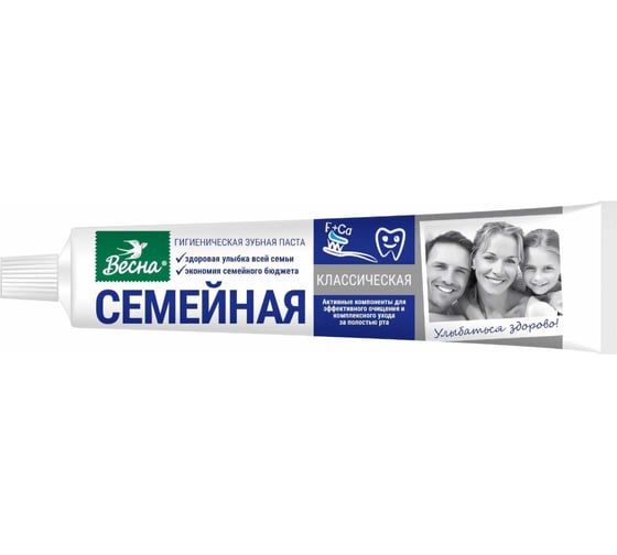 Зубная паста ВЕСНА Семейная Классическая 90 г, отбеливающая, защита от кариеса 608734