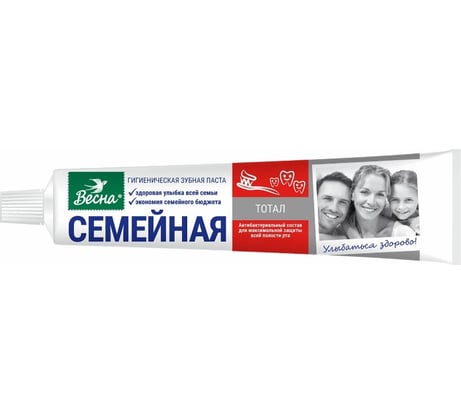 Зубная паста ВЕСНА Семейная Total 90 г, отбеливающая, защита от кариеса 608735