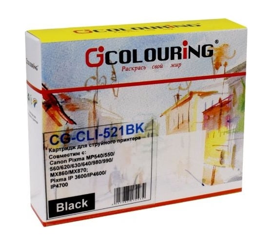 Струйный картридж CLI-521BK для Canon PIXMA MP540/MP550/MP560/MP620/MP630/MP640/MP980 Colouring на водной основе Black 9 мл CG_CLI-521BK_BK