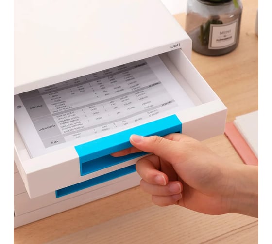 Бокс для документов DELI EZ01033 Rio 5 выдвижных ящиков, 277x344x259 мм, белый/голубой, пластик 1137369