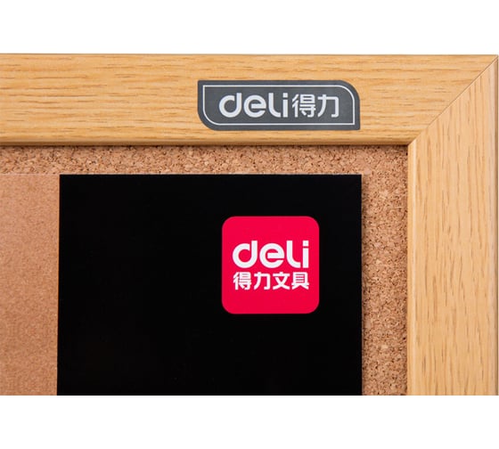 Пробковая доска DELI 8765 желтая, 90x120 см, деревянная рама 1886711