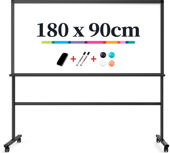 Стеклянная доска DELI 8739 белая/черная, 90x180 см, алюминиевая рама, на подставке 1886817