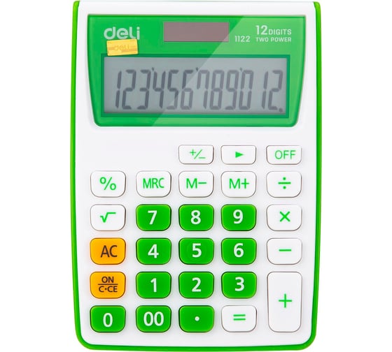 Настольный калькулятор DELI E1122/GRN зеленый, 12-разрядный 1189196