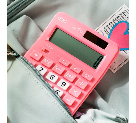 Настольный калькулятор DELI EM210FPINK розовый, 12-разрядный 1905869