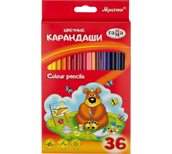 Цветные карандаши Гамма мультики, 36цв., трехгранные, заточен., картон. упаковка, европодвес 050918_10