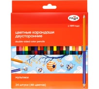 Цветные карандаши Гамма двусторонние мультики, 24шт., 48цв., заточен., картон. упак., европодвес 80220225