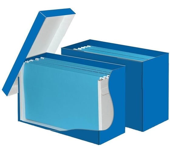 Бокс для подвесных папок Attache А4, с крышкой, 375x160x255, синий кашированный картон 1737187 1