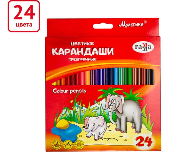 Цветные карандаши Гамма Мультики, 24цв., трехгранные, заточен., европодвес 050918_09