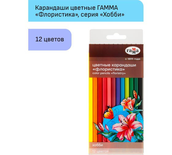 Цветные карандаши Гамма хобби. флористика, 12цв., заточен., пвх, европодвес 280620215