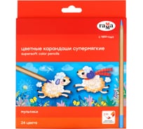 Цветные карандаши Гамма мультики, 24цв., супермягкие, увелич. диаметр грифеля 4,0мм, заточен., картон. упак., европодвес 80220218